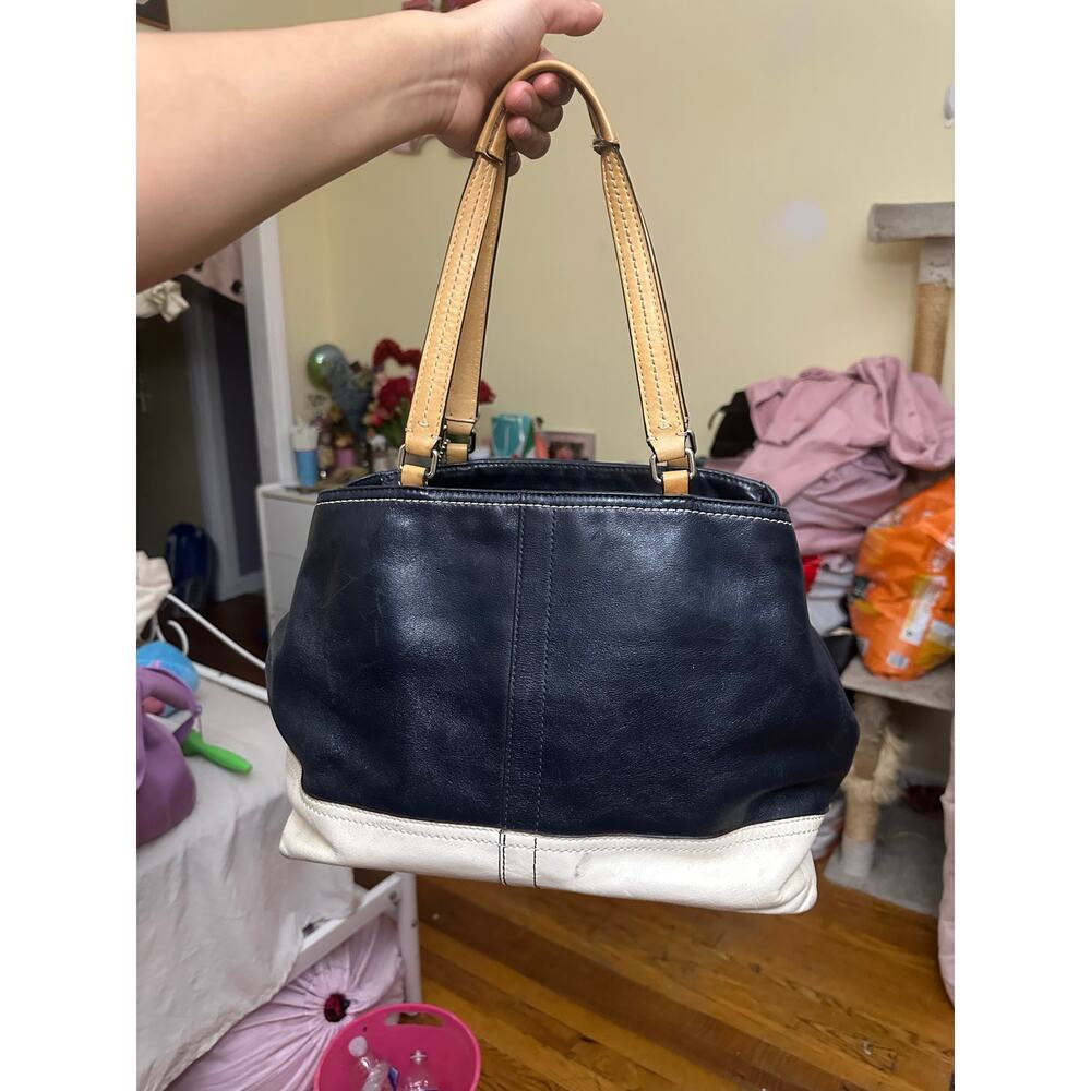 Coach New York Leather Womens Purse Handbag Blue White Satchel Handle Bag - Picture 14 of 16